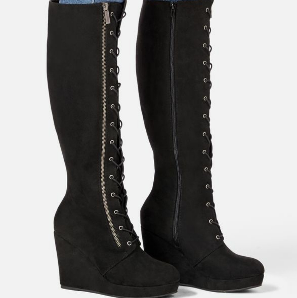 Parcen Lace Up Wedge Tall Boot New In Box